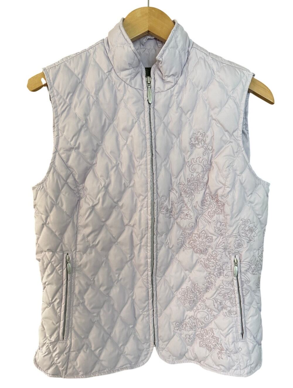 Eddie Bauer Lilac Flower Goose Down Quilted Puffer Zip Vest Medium Gorpcore Warm